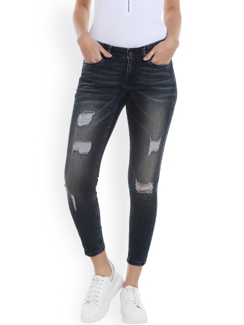 Vero Moda Women Blue Slim Fit Low-Rise Mildly Distressed Stretchable Jeans