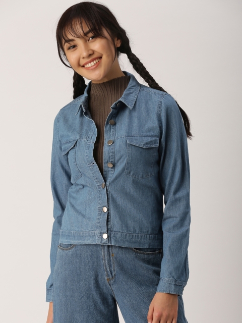 DressBerry Women Blue Solid Denim Jacket