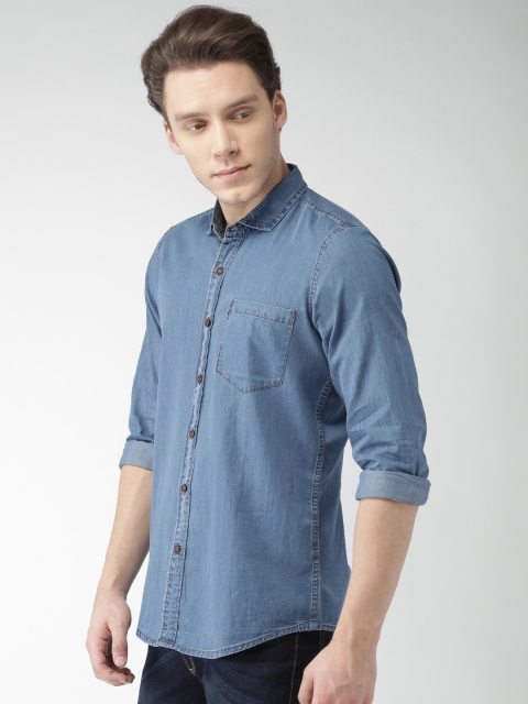 Mast & Harbour Men Blue Slim Fit Solid Casual Shirt