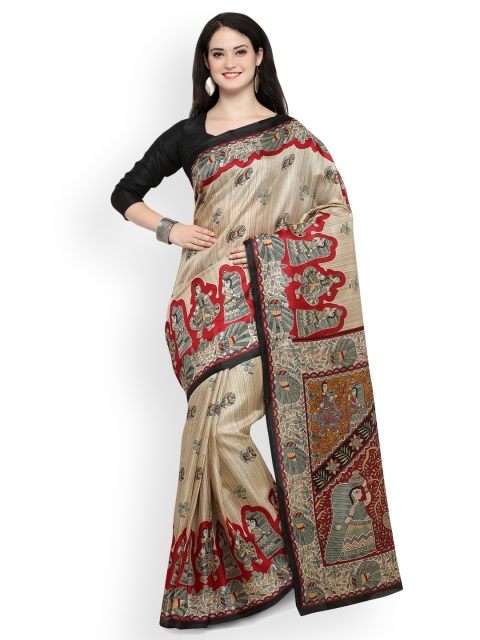 Saree mall Beige Art Silk Printed Saree