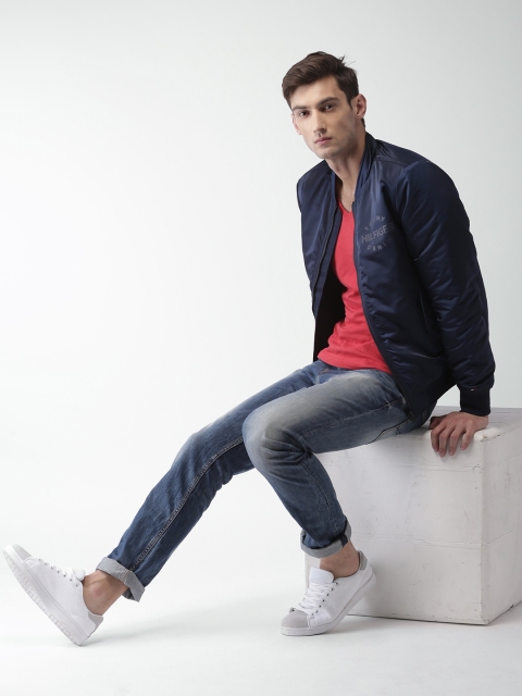 Tommy Hilfiger Men Navy Blue Solid Bomber Jacket