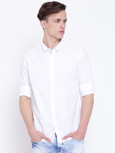 United Colors of Benetton Men White Slim Fit Solid Casual Shirt