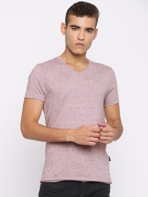 Jack & Jones Men Pink Slim Fit Solid T-shirt