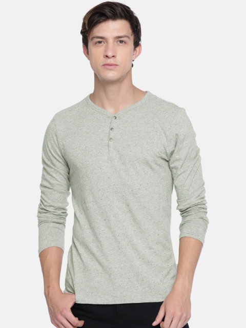 Jack & Jones Men Grey Solid Henley Neck T-shirt