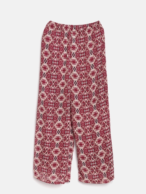 612FEARLESS Girls Maroon & Beige Printed Flared Palazzos