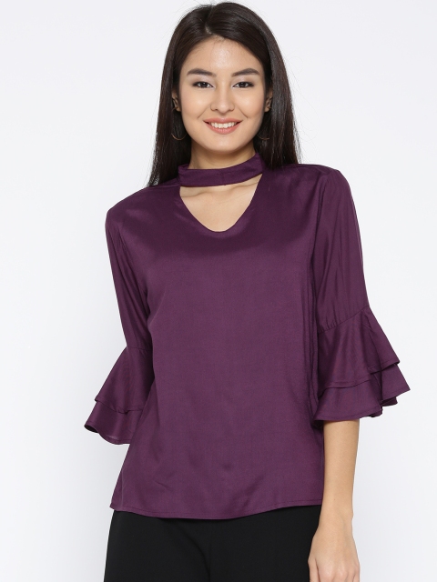 Sera Women Purple Solid A-Line Top
