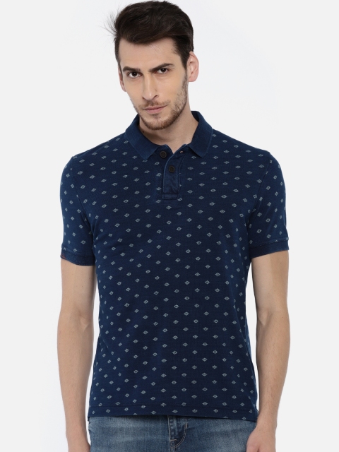 U.S. Polo Assn. Denim Co. Men Blue Printed Polo Collar T-shirt