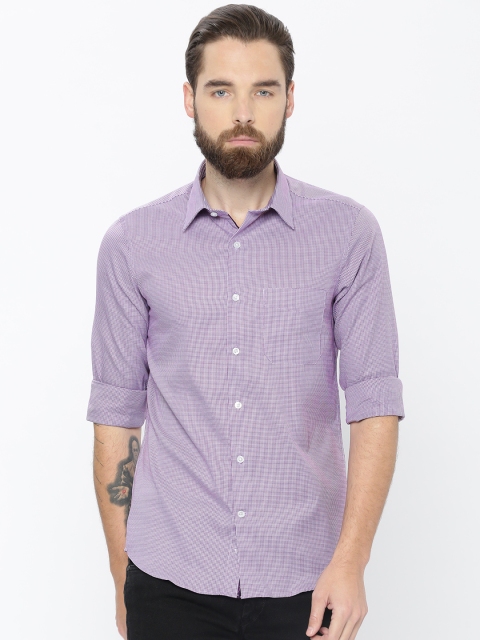 U.S. Polo Assn. Tailored Men Purple & White Regular Fit Checked Semiformal Shirt