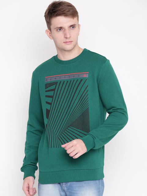 United Colors of Benetton Men Green Printed Sweatshirt