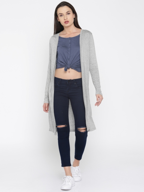 DressBerry Grey Melange Solid Open Front Shrug