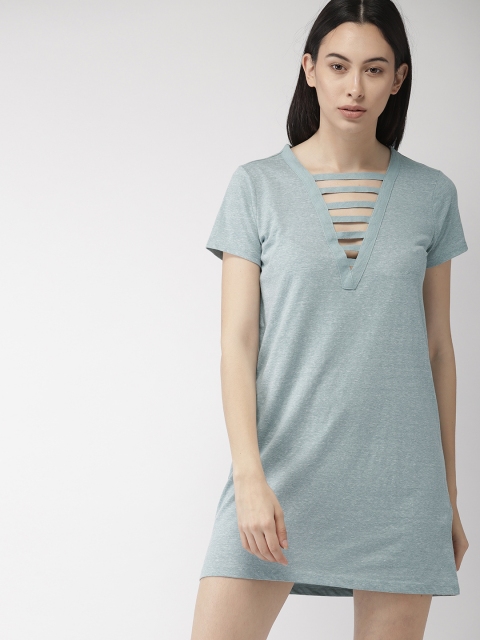 FOREVER 21 Women Blue Solid Mini T-shirt Dress