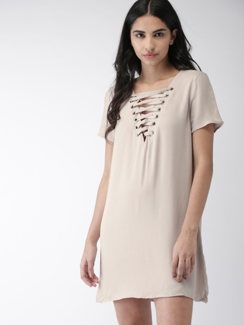 FOREVER 21 Women Grey Solid A-Line Dress