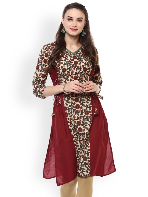 Avaana Women Maroon Printed Straight Kurta