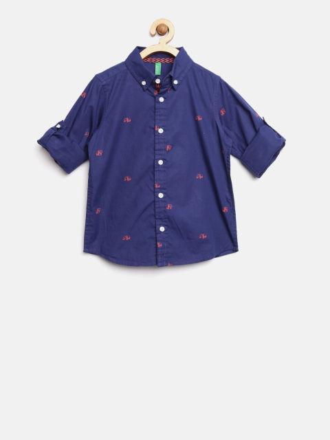 United Colors of Benetton Boys Blue Printed Casual Shirt