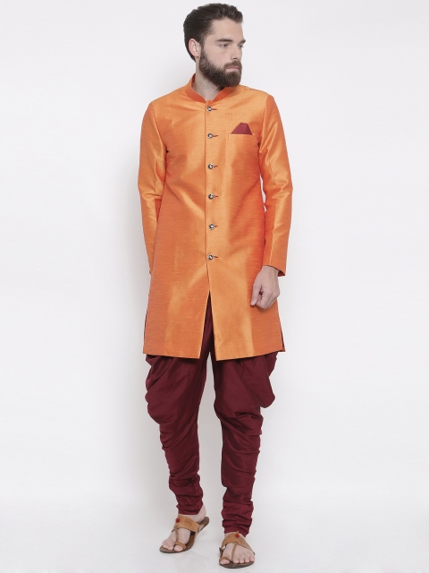 Shahjada Orange Solid Sherwani