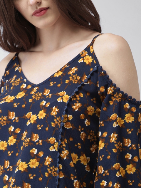 Mast & Harbour Women Navy Blue Printed Top