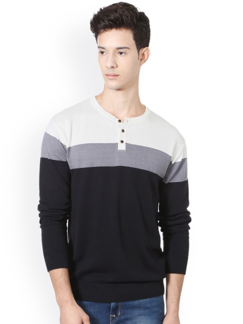 People Men Black & White Striped Pullover