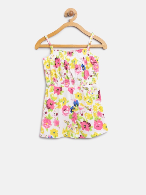 Nauti Nati Girls Off-White & Pink Floral Print Playsuit