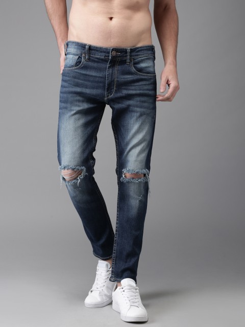 Moda Rapido Men Blue Slim Fit Mid-Rise Slash Knee Stretchable Cropped Jeans