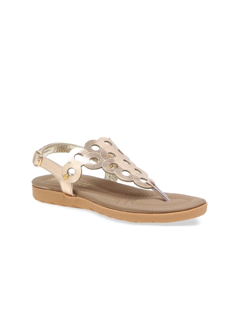Wet Blue Women Gold-Toned Solid Synthetic T-Strap Flats