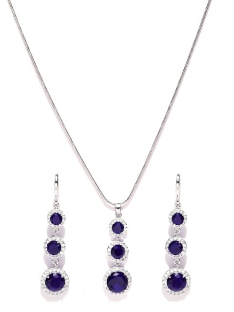 Jewels Galaxy Navy & Silver-Toned Platinum-Plated CZ Stone-Studded Jewellery Set, Navy blue
Jewels Galaxy Navy & Silver-Toned Platinum-Plated CZ Stone-Studded Jewellery Set, Navy blue