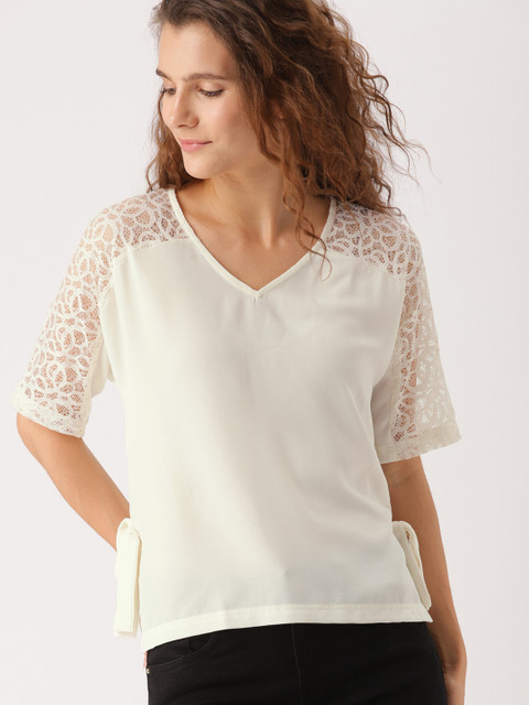 DressBerry Women Off-White Solid Top, Cream 
DressBerry Women Off-White Solid Top, Cream