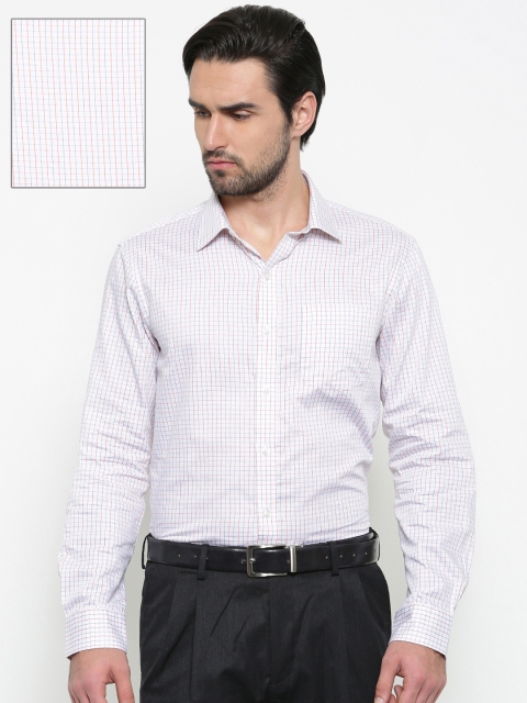 Arrow Men White & Orange Slim Fit Checked Formal Shirt