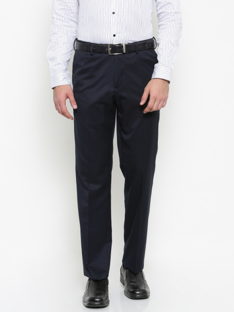 Arrow Men Navy Blue Smart Slim Fit Solid Formal Trousers