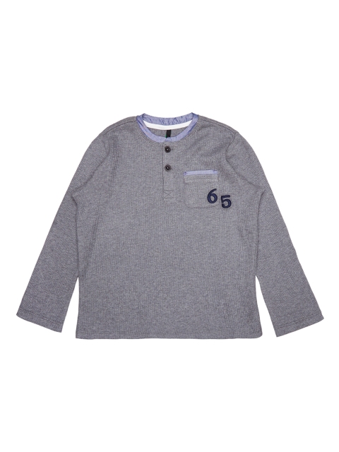 United Colors of Benetton Boys Grey Solid Henley Neck T-shirt