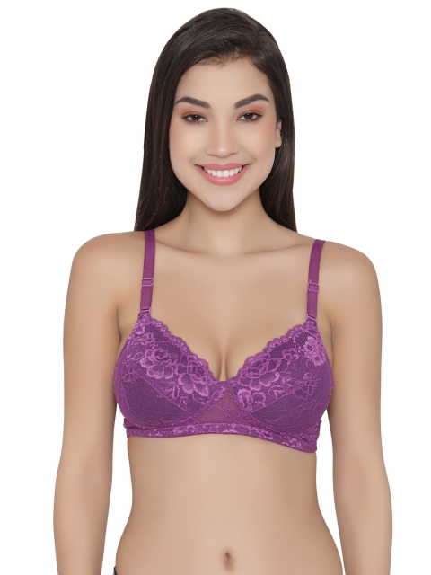 Clovia Purple Self Design Non-Wired Lightly Padded Everyday Bra