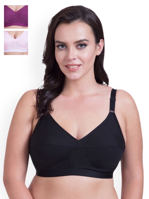 Rajnie Pack of 3 Full Coverage Bras RJ664-3PC-BL-MG-PK, Black