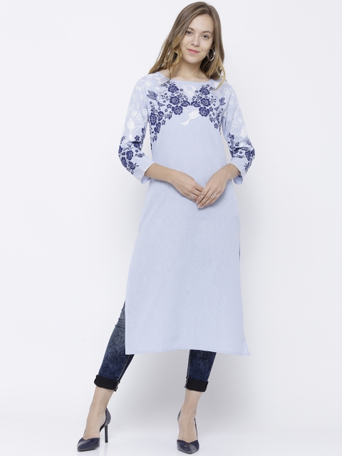 Vishudh Women Blue Printed Straight Kurta