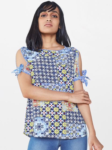AND Women Blue & White Printed Top