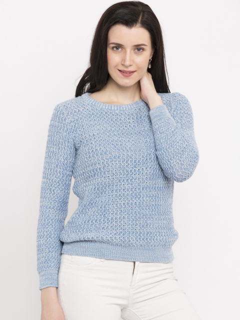 Honey by Pantaloons Women Blue Self Design Sweater