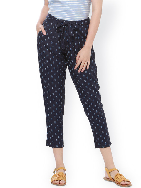 People Women Navy Blue Straight Fit Printed Peg Trousers 
People Women Navy Blue Straight Fit Printed Peg Trousers