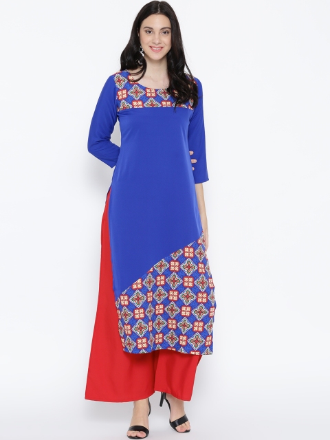 GERUA Women Blue Printed Straight Kurta