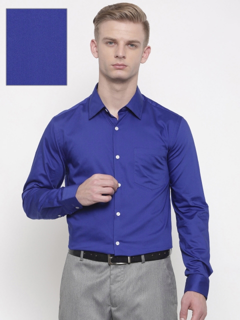 Urbana Men Blue Tailored Fit Solid Formal Shirt