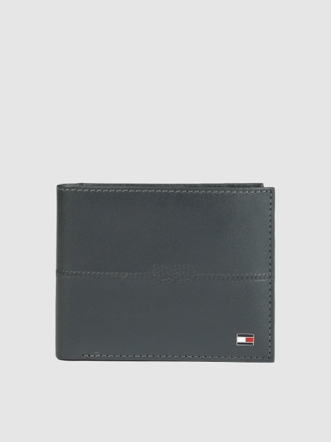 Tommy Hilfiger Men Charcoal Grey Solid Leather Two Fold Wallet