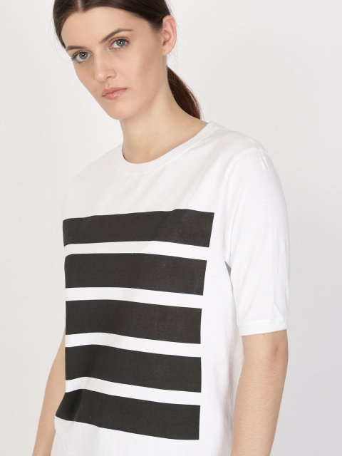 ether Women White Striped T-shirt