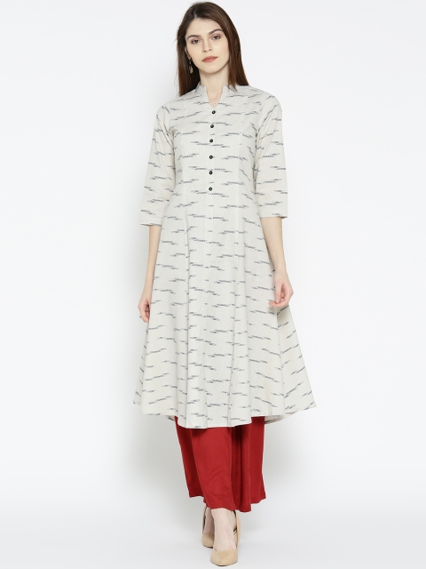 Ayaany Women Off-White Printed A-Line Kurta