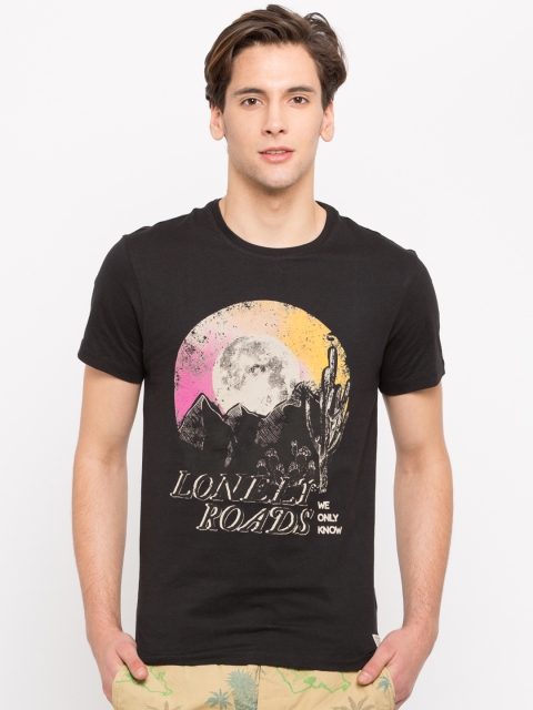 Peter England Casuals Men Black Printed Round Neck T-shirt