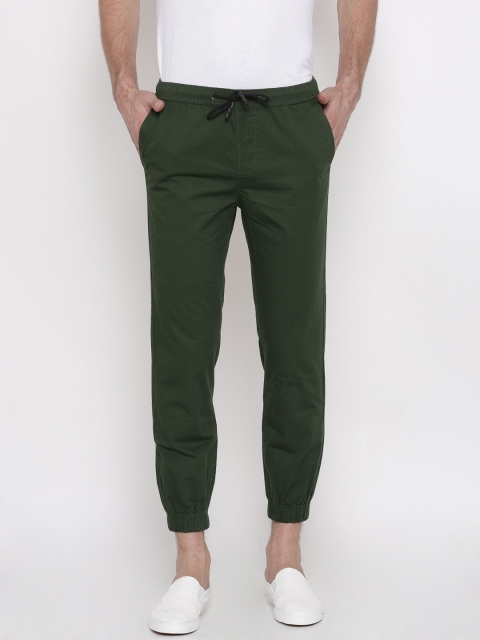 The Indian Garage Co Men Olive Green Slim Fit Solid Joggers