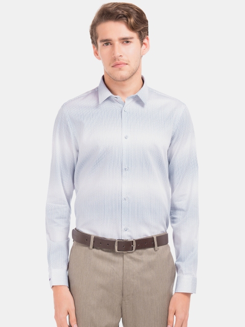 Arrow New York Men Blue & White Regular Fit Colourblocked Formal Shirt