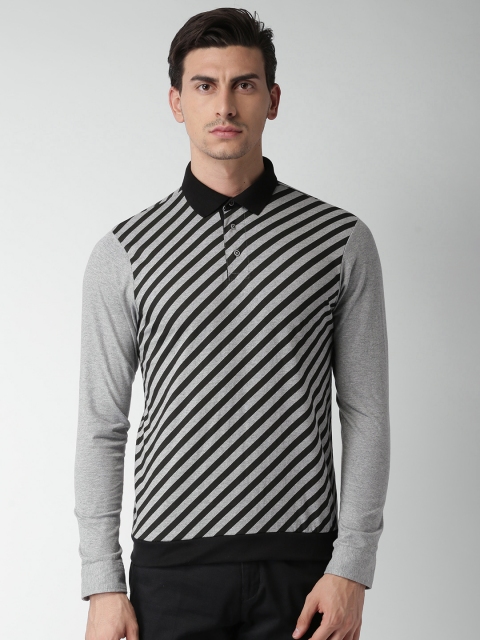 INVICTUS Men Grey Striped Polo Collar T-shirt