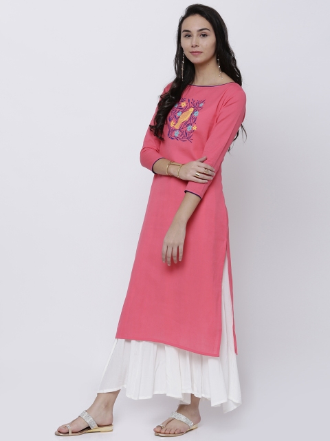 Vishudh Women Pink Solid Straight Kurta