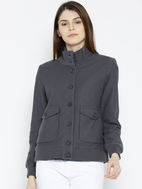 United Colors of Benetton Women Grey Solid Bomber Jacket