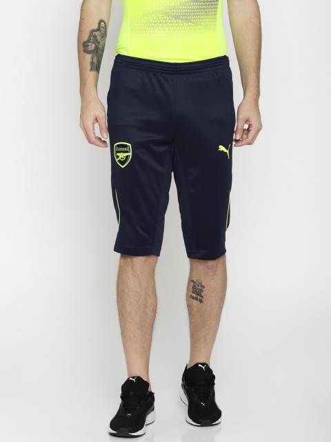 Puma Men Navy Blue Solid Regular Fit AFC 3 4 Training Shorts