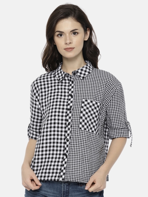 ONLY Women White & Black Checked Casual Shirt