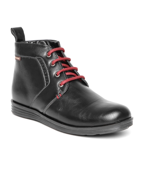 Duke Men Black Solid Mid-Top Flat Boots