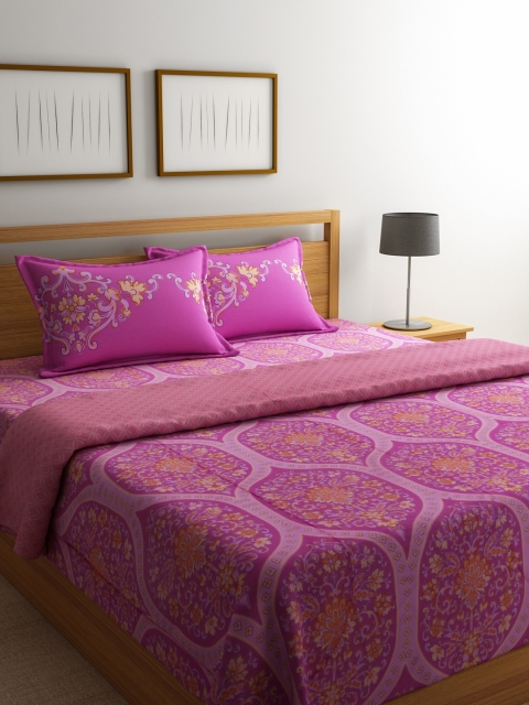 Portico New York Pink & Brown Printed Bedding Set with Comforter